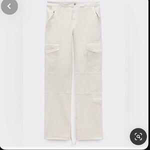 ZARA. white cargo pants with a wide leg